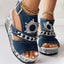 Newspaper Buckle Denim Wedge Slides - Anklet Not Included