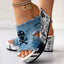 Newspaper Skull Original Hem Platform Wedge Slides - Anklet Not Included