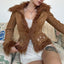 Vintage Maillard Fur Collar Flower Embroidery Short Warm Coat