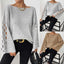 Women's Solid Color Round Neck Long Sleeve Hollow Sweater