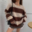 Idle Style Striped Contrast Color Autumn Round Neck Pullover Dinified Sweater