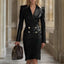 Women's Faux Leather Blazer Dress, Double-Breasted Long Sleeve Midi Dress, Slim Fit Office Bodycon Dress
