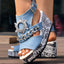 Newspaper Buckle Denim Wedge Slides - Anklet Not Included