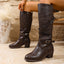 Retro Cross Belt Buckle Mid Heel Knight Boots Women