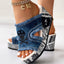 Newspaper Skull Original Hem Platform Wedge Slides - Anklet Not Included