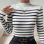 Fashion Long Sleeve Sunken Stripe Turtleneck Casual Slim Striped Sweater