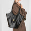 Niche Premium Black Large Capacity Leather One-shoulder Bucket Bag