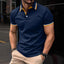 Men's Slim-fit Ribbed Striped Lapel Button Solid Color Stitching T-shirt Top