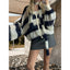Womens Striped Cardigan Sweaters V Neck Open Front Button Up Color Block Loose Coats With Scarf