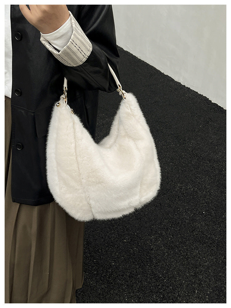 Commuter's All-matching One Shoulder Underarm Fur Bag