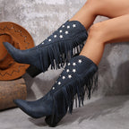 Fashion High Heel Tassel Embroidery Women's Leather Boots