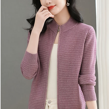 Women's Elegant Full Zip Winter Coat With Stand Collar