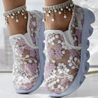 Contrast Glitter Transparent Mesh Patch Breathable Sneakers - Without Ankle Strap