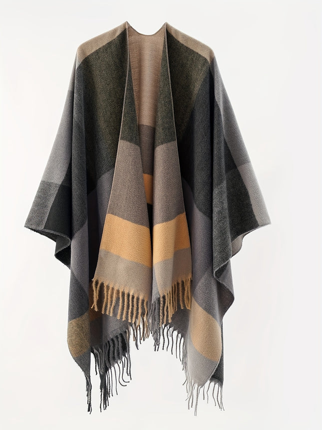 Fringe Plaid Womens Scarf Shawl Warmth For Cold Weather