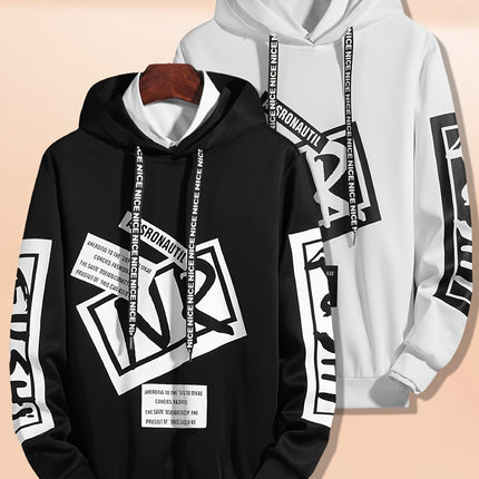 2 Pack Mens Casual Hooded Sweatshirts Alphabet Pattern