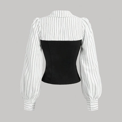 Elegant Striped Polyester Blouse For Women Machine Washable