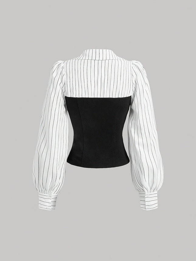 Elegant Striped Polyester Blouse For Women Machine Washable