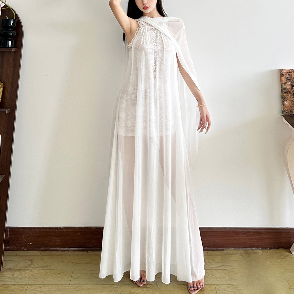 New Women's Sexy Halter Lace Stitching Dress