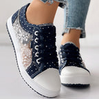 Floral Embroidered Polka Dot Print Sneakers