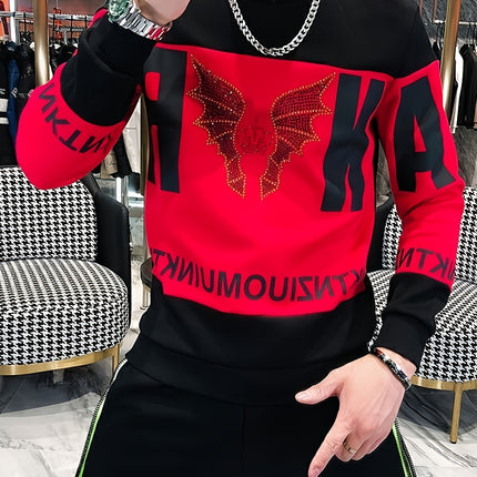 Mens Retro Crew Neck Sweatshirt Gradient Letter Print
