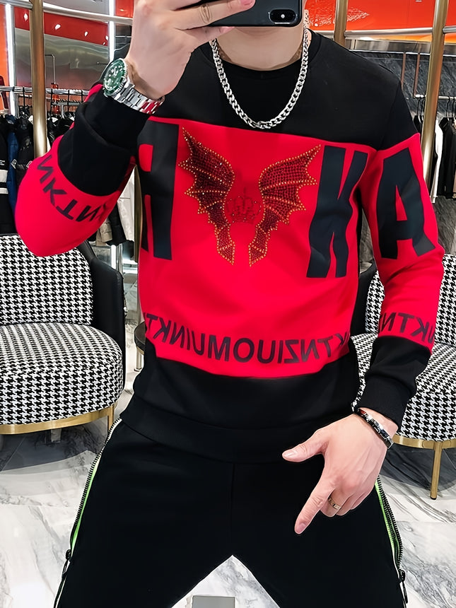 Mens Retro Crew Neck Sweatshirt Gradient Letter Print
