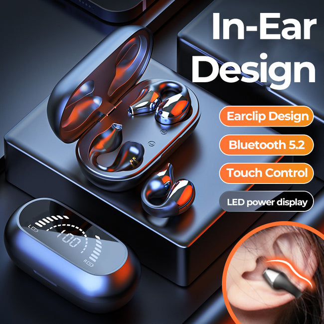 Ear Clip Bone Conduction Headphone Bluetooth-compatible 5.2 HIFI Wireless Earphone Touch Handsfree Sports Noise Cancelling Headset With Mic Hover Image