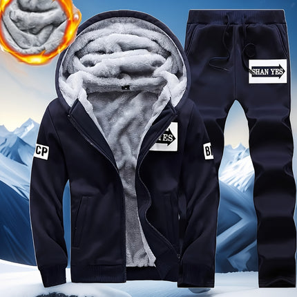 Mens Autumn and Winter Fleece Lined Thermal Sports Suit