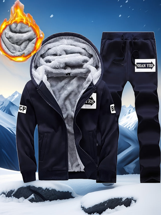 Mens Autumn and Winter Fleece Lined Thermal Sports Suit