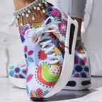 Women's Random Print Side Lace-Up Elastic Sport Shoes, Comfortable Slip-On Sneakers For Women, Casual Daily Wear Footwear
