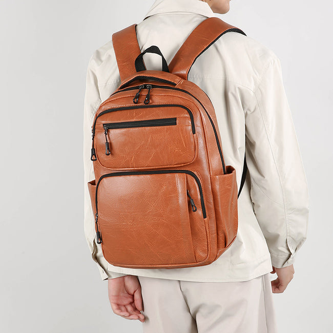 Large Capacity Men's Simple Business Commute Multi-space Black Backpack Main Image