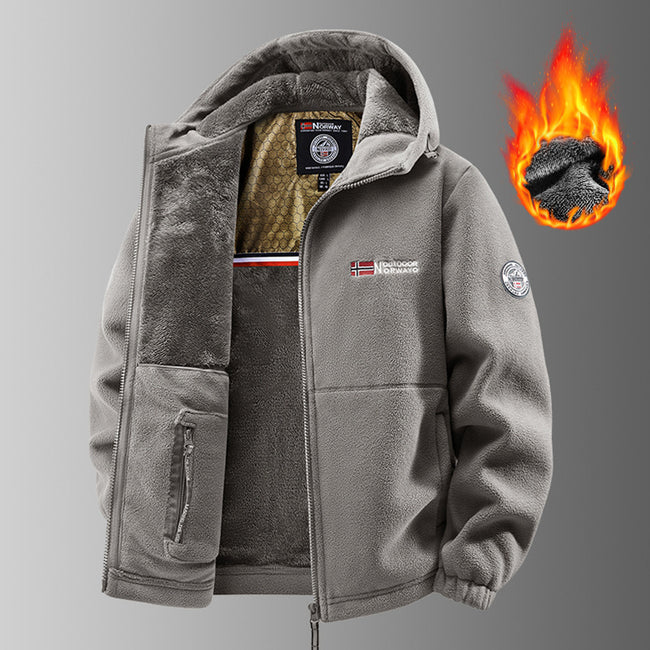 Men's Loose Casual Hooded And Velvet Printed Jacket Main Image