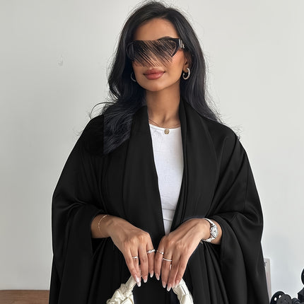 Solid Color Abaya With Batwing Sleeves Open Front Headscarf
