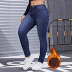 Autumn And Winter Brushed Womenswear Elastic Skinny Jeans