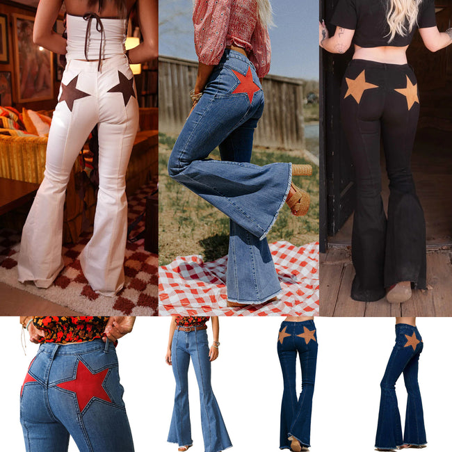 High Quality Sexy Women's Stitching Five-pointed Star Stretch Jeans Hover Image