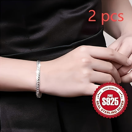 Two S925 Sterling Silver Twisted Bracelets Unisex Set