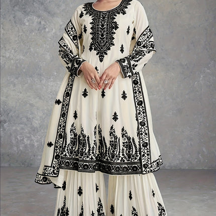 Womens Floral Print Round Neck Long Sleeve Top And Pants