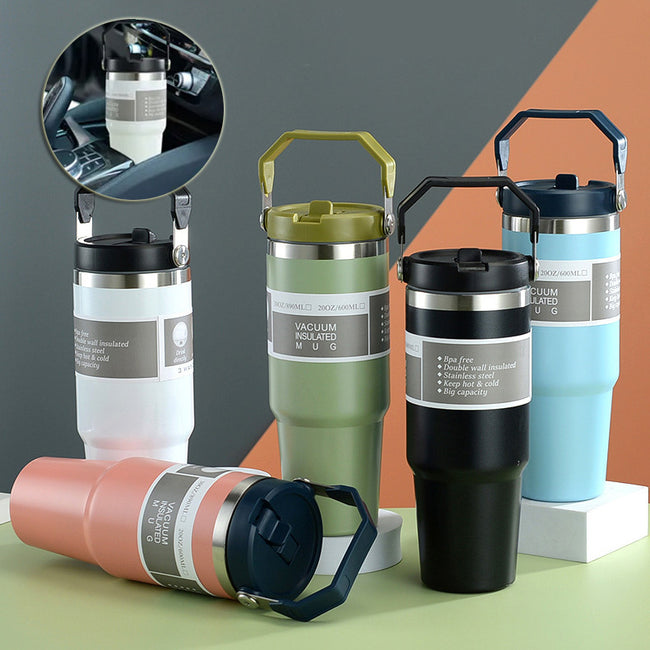 Portable Car Cup Stainless Steel Cup Travel Sports Water Bottle With Handle Cover Coffee Tumbler Cup Main Image