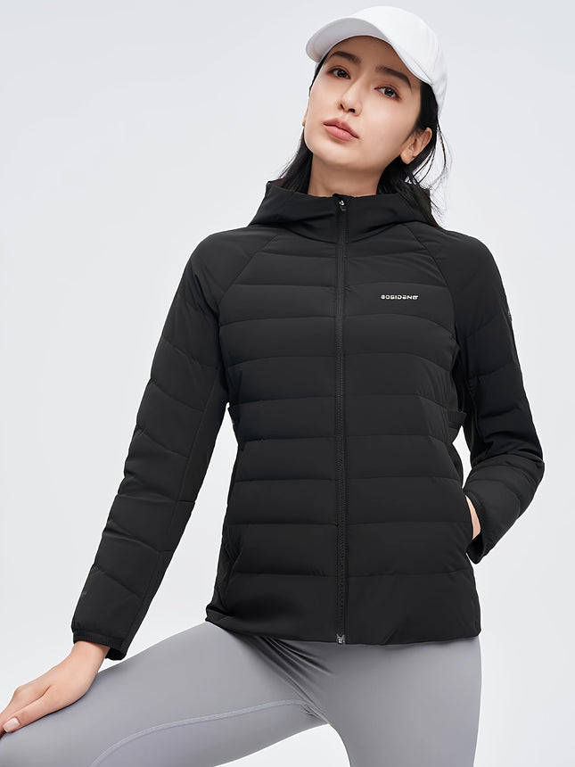 Zip Up Hooded Warm Coat Women Casual Winter Solid Outerwear