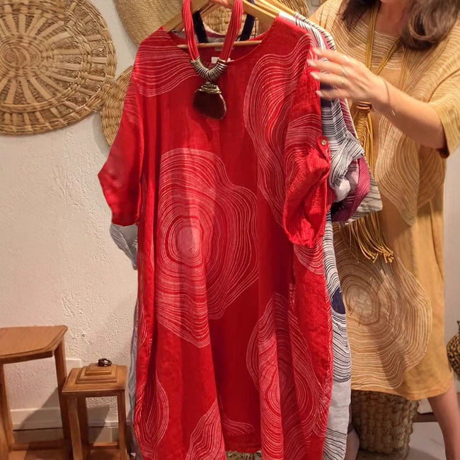 Women's Round Neck Abstract Printing Sleeve Dress Main Image