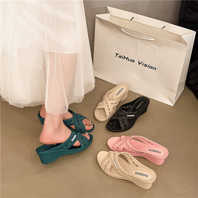 Women Summer 2025 Height Boost Beach Slippers Thick Wedge