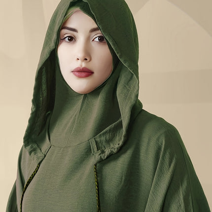 Womens Loose Fit Abaya Robe With Lantern Sleeves Tassel Hem