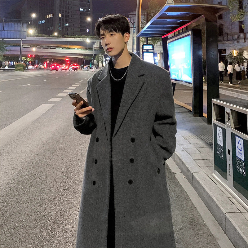 Mid-length Thick Loose Below The Knee Korean Style Trench Coat Suit Woolen Coat