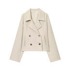 Simple Double Breasted Short Woolen Coat Women's Top