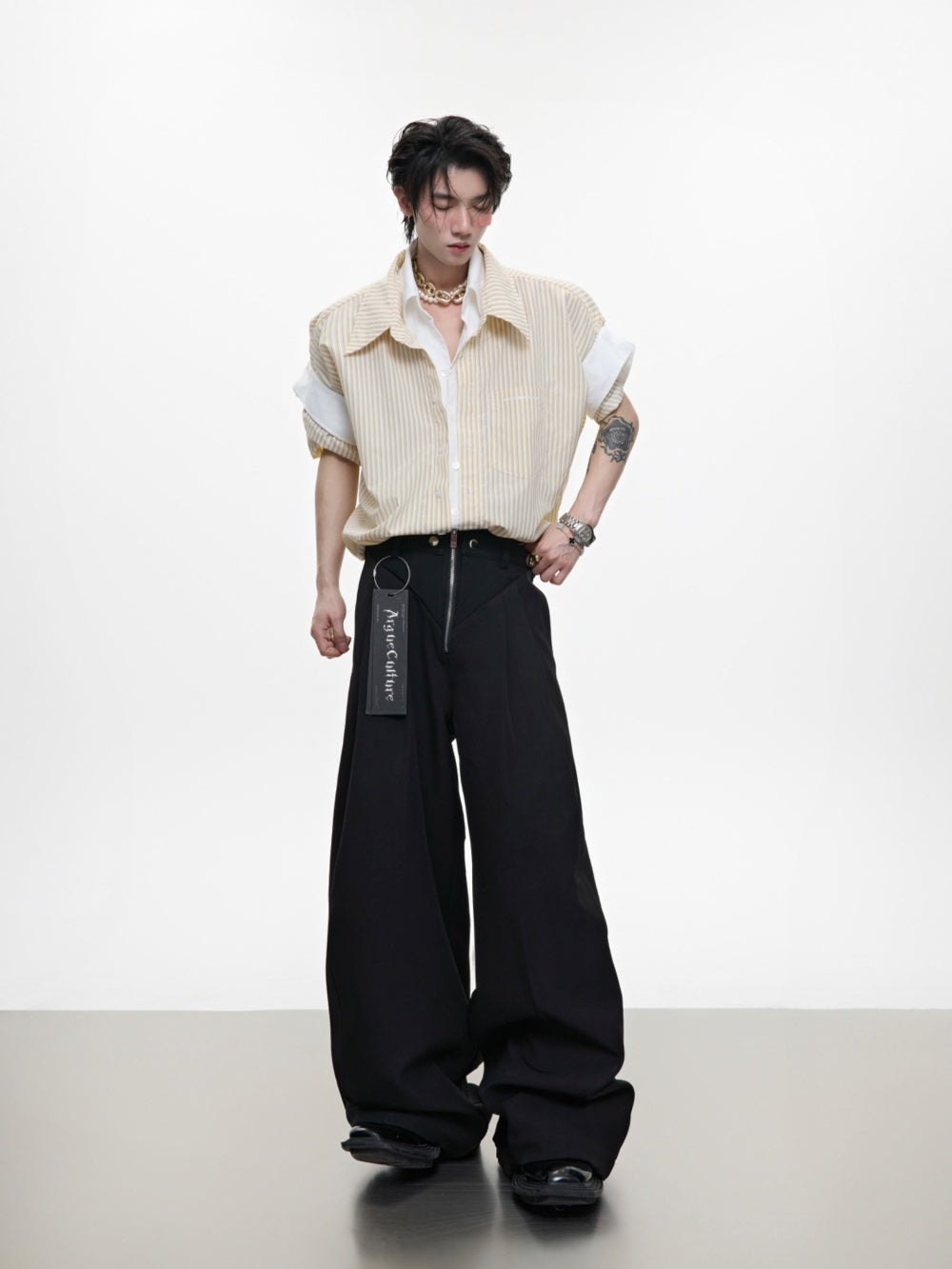 College Blue Striped Shirt Fake Two Pieces Short Sleeve Cardigan