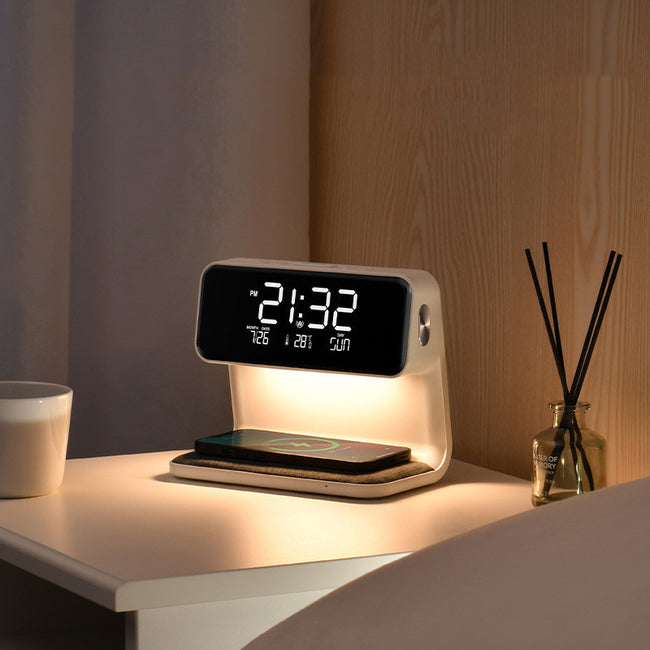 Creative 3 In 1 Bedside Lamp Wireless Charging LCD Screen Alarm Clock  Wireless Phone Charger Main Image