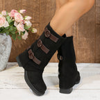 Vintage Suede Belt Buckle Pantyhose Boots