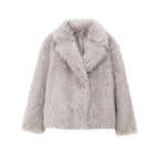 Women's Solid Color Fashionable Temperament Lapel Faux Fur Jacket