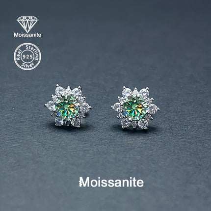Blue Green Moissanite Snowflake Stud Earrings 1 Carat 925