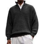 Fashion Men's Sweater Casual Long Sleeve Half Zipped Stand Collar Polo Shirt