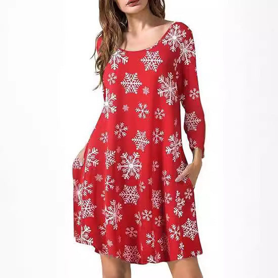 Halloween Christmas Holiday Color Casual Printed T-shirt Dress